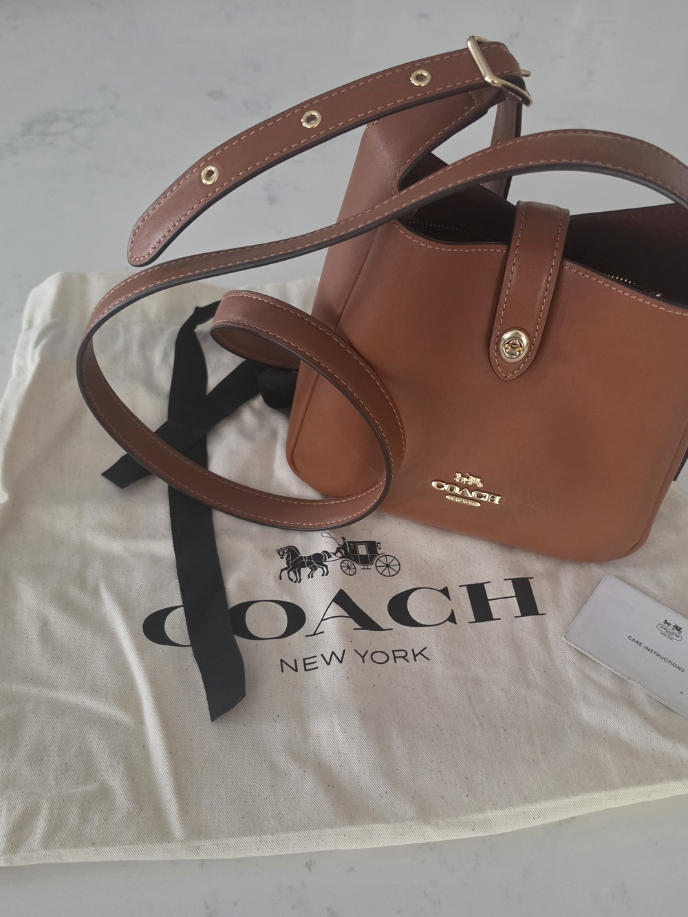Coach Brown Leather Bucket Bag with Adjustable Strap
